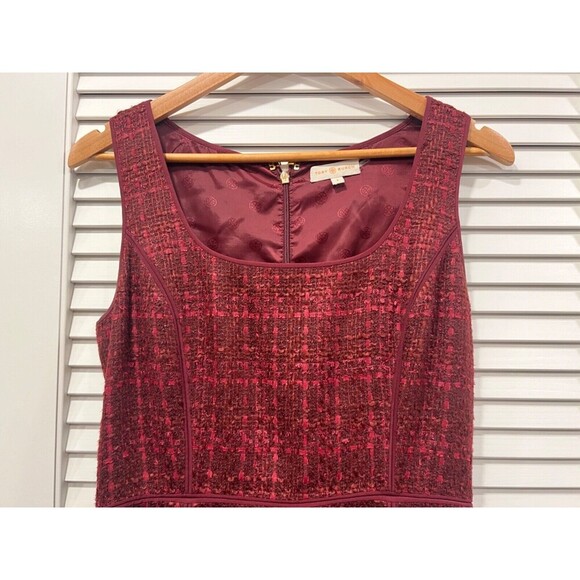 Tory Burch Drew Dark Plum Multicolor Sleeveless Tweed Dress Size 4 - Picture 5 of 13
